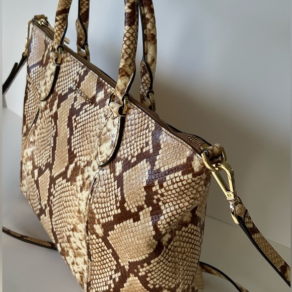Michael Kors Lenox Leather Snakeskin Embossed Satchel Crossbody - Picture 5 of 12